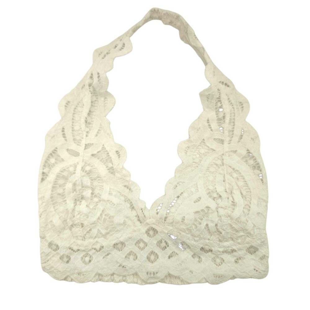 Free People Adella Crochet White Lace Halter Bralette Size Small SMALL NEW $38